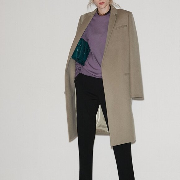 CHICJOC Classic Wool Coat Size 38 — Vert Amande — Minimalist Tailored Mid-Length - Picture 2 of 16